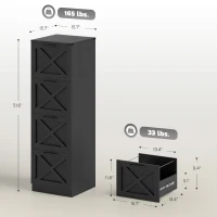 HOMCOM Vertical Storage Drawers Farmhouse X Pattern Printer Stand Fits Letter Files 4 Drawers Black(m-3)