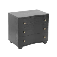 Retro Modern Nightstand with 3 Wave Drawers, Wooden Bedside Storage Table with Bulbous Feet, 23.5'' L x 15.5'' W x 22.5'' H, Black(m-12)