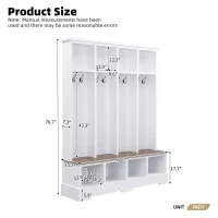 Farmhouse Hall Tree Coat Rack with 8 Retro Hooks, Shoe Bench Unit with 8 Storage Compartments, 59'' L x 15.5'' W x 76.5'' H, White(m-3)