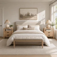 Modern Nightstand with Open Shelf and 2 Drawers, Wooden Bedside Storage Table Unit with Rounded Corners, 23.5'' L x 15.5'' W x 24'' H, Light Natural(m-4)