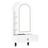 Modern Floating Makeup Vanity with Arched Mirror, Outlet and 3-Color Lights, Versatile Wall Vanity for Bedrooms, 23'' L x 15.5" W x 48" H, White(m-13)