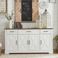 Farmhouse Buffet Cabinet with Metal Hardware and Wood Grain, Sturdy Sideboard for Kitchen and Dining Room, 55'' L x 15.5" W x 32" H, Vintage White(m-9)