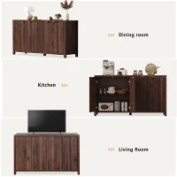 Elegant Fluted Buffet Cabinet with Sculpted Doors, Farmhouse Storage Sideboard for Kitchen Dining Living Room, 55" L × 15.5" W × 33" H, Brown(m-8)