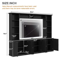 Mid-Century Entertainment Centre with 7 Adjustable Shelves, 4-Piece TV Wall Unit Console with 6 Cable Holes, 95.5'' L x 15.5'' W x 76.5'' H, Black(m-3)