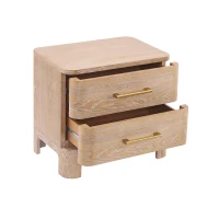 Modern Nightstand with 2 Drawers, Rounded Corners and Gold Handles, Versatile Storage Cabinet for Bedroom, 23.5'' L x 15.5" W x 22.5" H, Natural(m-11)