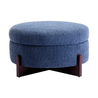 Chic Round Ottoman with Storage and Tufted Upholstery, Versatile Coffee Table for Living Room and Bedroom, 32'' L x 32" W x 17.5" H, Blue(m-8)