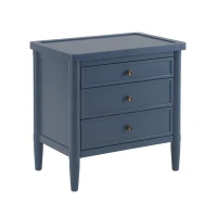 Modern Farmhouse Nightstand Set of 2 with 3 Storage Drawers, Wooden Bedside End Tables with Tapered Legs, 23.5'' L x 15.5'' W x 24.5'' H, Blue(m-10)