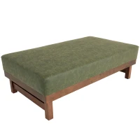 Sleek Large Ottoman with Faux Leather and Walnut Legs, Versatile Coffee Table for Living Room and Bedroom, 48" L × 27.5" W × 15.5" H, Green(m-11)