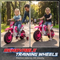 Aosom 12V Kids Motorcycle with Dual Motors, Training Wheels, Rear Suspension, Soft Start, Max Speed 5 MPH, for 3-6 Years, Pink(m-5)