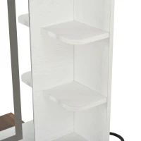 Farmhouse Makeup Vanity with LED Mirror and Outlet, Chic Dressing Table with Drawers and Stool, 37.5'' L x 15.5" W x 56" H, White+Walnut(m-12)