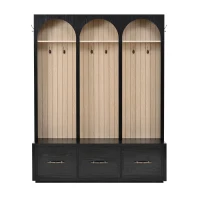 Farmhouse Hall Tree Coat Rack with 3 Arches and 8 Retro Hooks, Shoe Storage Bench Unit with 3 Drawers, 59'' L x 15.5'' W x 75'' H, Black(m-2)