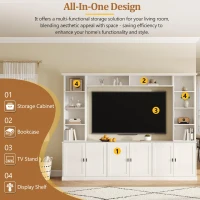Rustic Farmhouse Entertainment Centre with 7 Adjustable Shelves, Modern TV Wall Unit with Panelled Doors, 95.5'' L x 15.5'' W x 76.5'' H, White(m-5)
