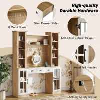 Farmhouse Makeup Vanity with LED Mirror and Power Outlet, Chic Dressing Desk with Jewelry Organizer, 54.5'' L x 15.5" W x 70" H, Natural+White(m-7)