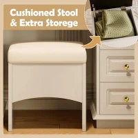 Luxurious Dressing Vanity Desk with 10 Hollywood Bulbs, Modern Makeup Table Set with 9 Storage Drawers, 44'' L x 15.5'' W x 53.5'' H, White(m-7)