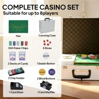 Soozier Poker Chip Set with Aluminum Case, Card Shuffler, 300 Chips, 2 Decks of Cards, Dealer Button for Texas Holdem Blackjack(m-4)