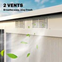 Outsunny 9x4 Outdoor Storage Shed Galvanized Steel Garden Shed with Foundation Kit, Ventilation & Doors, Dark Grey(m-8)