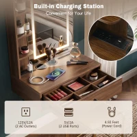 Modern Floating Makeup Vanity with Arched Mirror, Outlet and 3-Color Lights, Versatile Wall Vanity for Bedrooms, 23'' L x 15.5" W x 48" H, Walnut(m-7)