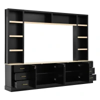 Rustic Farmhouse Entertainment Centre with 6 Storage Drawers, Modern TV Wall Unit with Adjustable Shelves, 98.5'' L x 15.5'' W x 79.5'' H, Black(m-13)