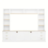 Rustic Farmhouse Entertainment Centre with 6 Storage Drawers, Modern TV Wall Unit with Adjustable Shelves, 98.5'' L x 15.5'' W x 79.5'' H, White(m-2)