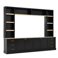 Rustic Farmhouse Entertainment Centre with 6 Storage Drawers, Modern TV Wall Unit with Adjustable Shelves, 98.5'' L x 15.5'' W x 79.5'' H, Black(m-14)