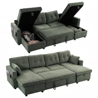 HOMCOM Sectional Sofa Bed, 113" U Shaped Pull Out Sleeper Sofa Bed with Dual Storage Chaises, Wide and Deep Seat, Green(m-13)