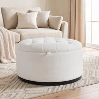 Elegant Round Storage Ottoman with Tufted Chenille and Removable Lid, Versatile Coffee Table for Living Room, 28'' L x 28" W x 16.5" H, White(m-1)