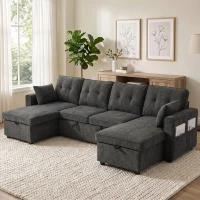 HOMCOM Sectional Sofa Bed, 113" U Shaped Pull Out Sleeper Sofa Bed with Dual Storage Chaises, Wide and Deep Seat, Dark Grey(m-8)