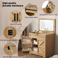 Versatile 3-in-1 Flip Top Makeup Vanity Cabinet with LED Lighted Mirror, Rustic Dressing Table for Bedroom, 26.5'' L x 19.5" W x 29.5" H, Natural(m-5)