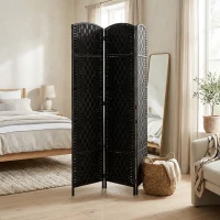 HOMCOM Room Divider 3 Panel, 6FT Tall Folding Privacy Screen, Freestanding Hand-Woven Partition for Room Separation with 360° Hinges, Paper Rope Diamond Weave, Black(m-10)