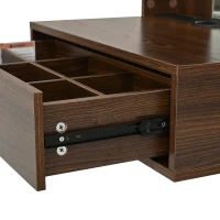 Modern Floating Makeup Vanity with Arched Mirror, Outlet and 3-Color Lights, Versatile Wall Vanity for Bedrooms, 23'' L x 15.5" W x 48" H, Walnut(m-11)