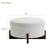 Chic Round Ottoman with Storage and Tufted Upholstery, Versatile Coffee Table for Living Room and Bedroom, 32'' L x 32" W x 17.5" H, Soft White(m-3)