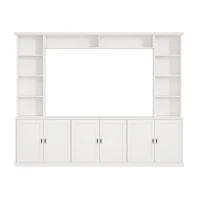 Rustic Farmhouse Entertainment Centre with 7 Adjustable Shelves, Modern TV Wall Unit with Panelled Doors, 95.5'' L x 15.5'' W x 76.5'' H, White(m-2)