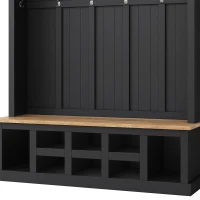 Farmhouse Hall Tree Coat Rack with 13 Compartments, Shoe Storage Bench Unit with Wide Storage Seating Bench, 59'' L x 18'' W x 79'' H, Black(m-11)