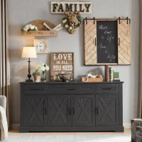 Farmhouse Buffet Cabinet with Metal Hardware and Wood Grain, Sturdy Sideboard for Kitchen and Dining Room, 55'' L x 15.5" W x 32" H, Ash Black(m-9)