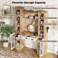 Farmhouse Makeup Vanity with LED Mirror and Power Outlet, Chic Dressing Desk with Jewelry Organizer, 54.5'' L x 15.5" W x 70" H, Natural+White(m-5)