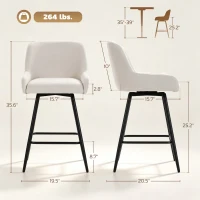HOMCOM Kitchen Island Chairs Counter Height Bar Stools with Swivel Linen Seat and Footrest, Cream White(m-3)