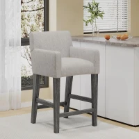 Modern Upholstered Counter Stool with Rounded Armrests, Soft Kitchen Stool with Rubberwood Frame, 23.5'' L x 23.5" W x 39.5" H, Light Grey(m-1)