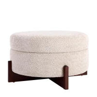 Chic Round Ottoman with Storage and Tufted Upholstery, Versatile Coffee Table for Living Room and Bedroom, 32'' L x 32" W x 17.5" H, Almond(m-10)
