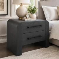 Minimalist Modern Nightstand with Black Metal Handles, Wooden Bedside Storage Table for Bedroom, 28.5'' L x 15.5'' W x 23.5'' H, Black(m-1)