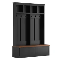 Rustic Farmhouse 4-in-1 Hall Tree Coat Rack with 2 Large Drawers, Shoe Storage Bench Unit with 6 Hooks, 53'' L x 15'' W x 75.5'' H, Black(m-13)