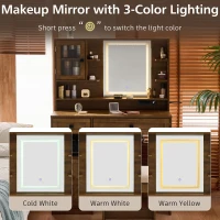 Farmhouse Makeup Vanity with LED Mirror and Outlet, Chic Dressing Table with Drawers and Padded Stool, 37.5'' L x 15.5" W x 56" H, Rustic Brown(m-4)