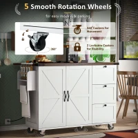 Farmhouse Kitchen Island with Power Outlet and Drop Leaf, Versatile Rolling Cart with Spice Rack and Storage, 54.5'' L x 28.5" W x 36.5" H, White(m-6)