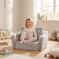 Qaba Kids Couch, 2 in 1 Toddler Couch with Glow in the Dark Stars, Sit to Lie, Ready from Box for Bedroomfor 18-48 M, Grey(m-8)