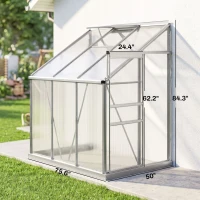 Outsunny 6' x 4' Aluminum Lean-to Greenhouse Polycarbonate Walk-in Garden Greenhouse with Adjustable Roof Vent, Rain Gutter and Sliding Door for Winter, Clear(m-3)