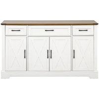 Farmhouse Buffet Cabinet with Metal Hardware and Wood Grain, Sturdy Sideboard for Kitchen and Dining Room, 55'' L x 15.5" W x 32" H, Vintage White(m-2)