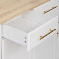 Vintage Kitchen Island with Trash Storage and Organizers, Versatile Rolling Cart with Power Outlet and Spice Rack, 59'' L x 29.5" W x 35.5" H, White(m-12)