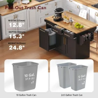 Vintage Kitchen Island with Trash Storage and Organizers, Versatile Rolling Cart with Power Outlet and Spice Rack, 59'' L x 29.5" W x 35.5" H, Black(m-5)