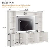 Rustic Farmhouse Entertainment Centre with 7 Adjustable Shelves, Modern TV Wall Unit with Panelled Doors, 95.5'' L x 15.5'' W x 76.5'' H, White(m-3)