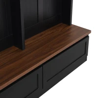 Rustic Farmhouse 4-in-1 Hall Tree Coat Rack with 2 Large Drawers, Shoe Storage Bench Unit with 6 Hooks, 53'' L x 15'' W x 75.5'' H, Black(m-9)
