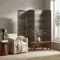 HOMCOM Folding Room Divider Screen 4 Panel 6' Tall Privacy Screen Freestanding Wood Partition for Home Office, Dark Rustic Oak(m-9)